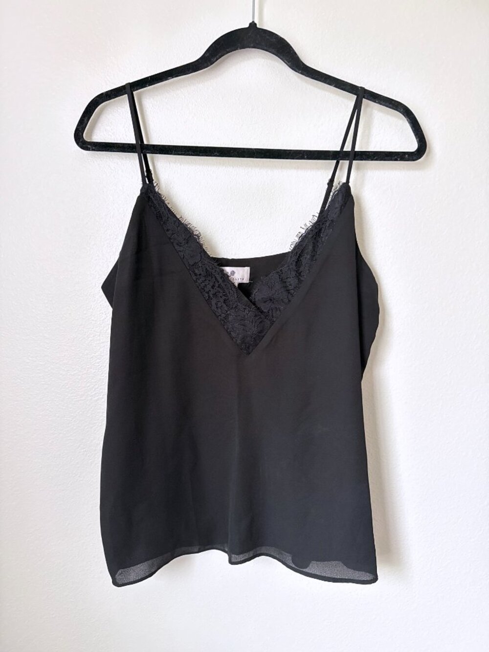 Socialite Black Lace Trim V-Neck Cami Tank Top M